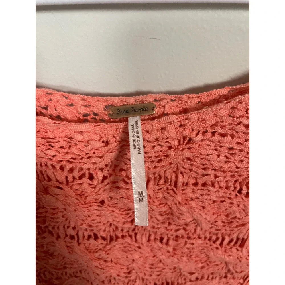 Free People Coral Open Crochet Scoop Pullover